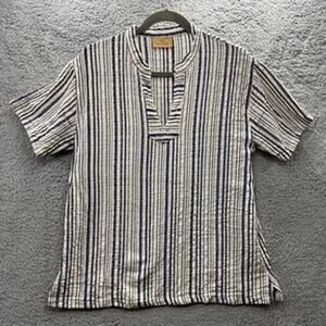 Domna Bogioka XL Short Sleeve Top Vertical Blue White Stripes Greece Vacation